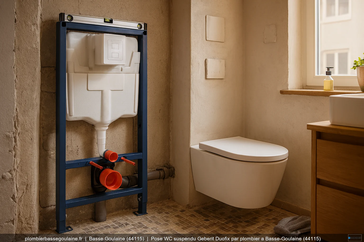Pose WC suspendu Geberit Duofix par plombier a Basse-Goulaine (44115)